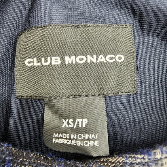 Club Monaco Blue and White Plaid Wool Blend Jacket with Waist Tie Size XS - Picture 2 of 5